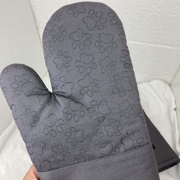 1 Pair Gray Cotton Long Silicone Paw print Cat Oven Mitts Cat Lovers gift Choice - Picture 6 of 15